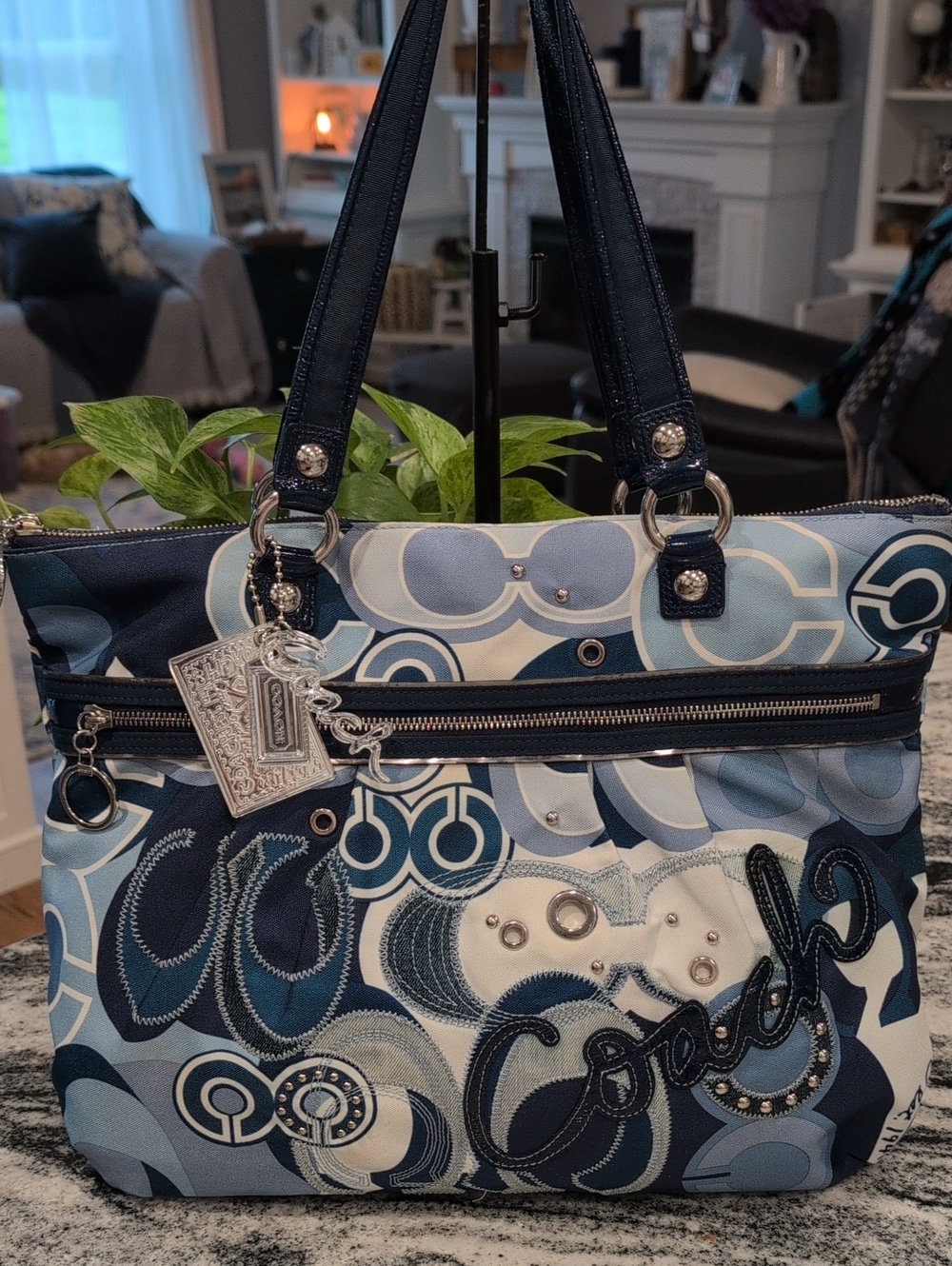 Coach Poppy Denim Applique Glam Tote